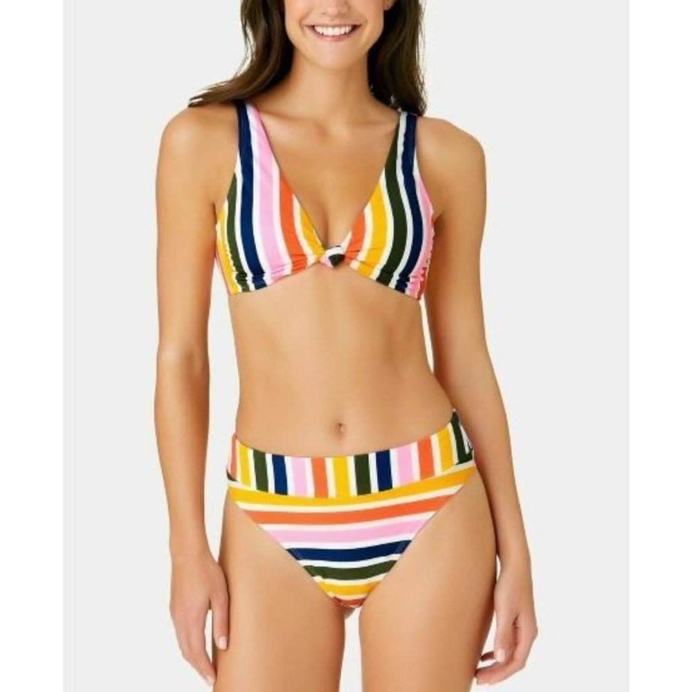 California Waves-Baha Striped Knot Bralette Bikini Set, Multi-Color, Medium, NWT